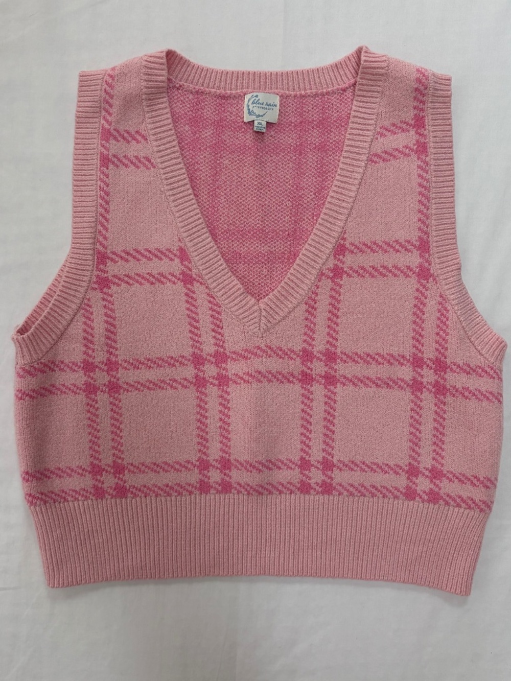 Blue Rain x Francesca's Pink Plaid Sweater Vest | V-Neck | Size XL